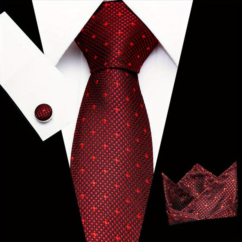 Polka Dot Tie Handkerchief Woven Classic Men's Necktie 3pcs Set