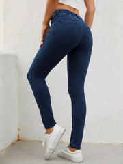 Elastic Waist Skinny Jeans High Rise Denim Pants