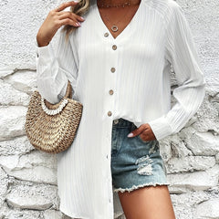 Blouse Women's Plus Ribbed Raglan Sleeve V Neck Top