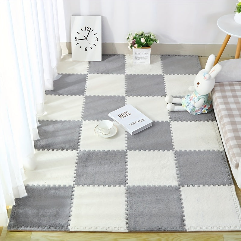 10pcs Foam Puzzle Floor Mat Interlocking Fluffy Flooring Tiles Soft Rugs