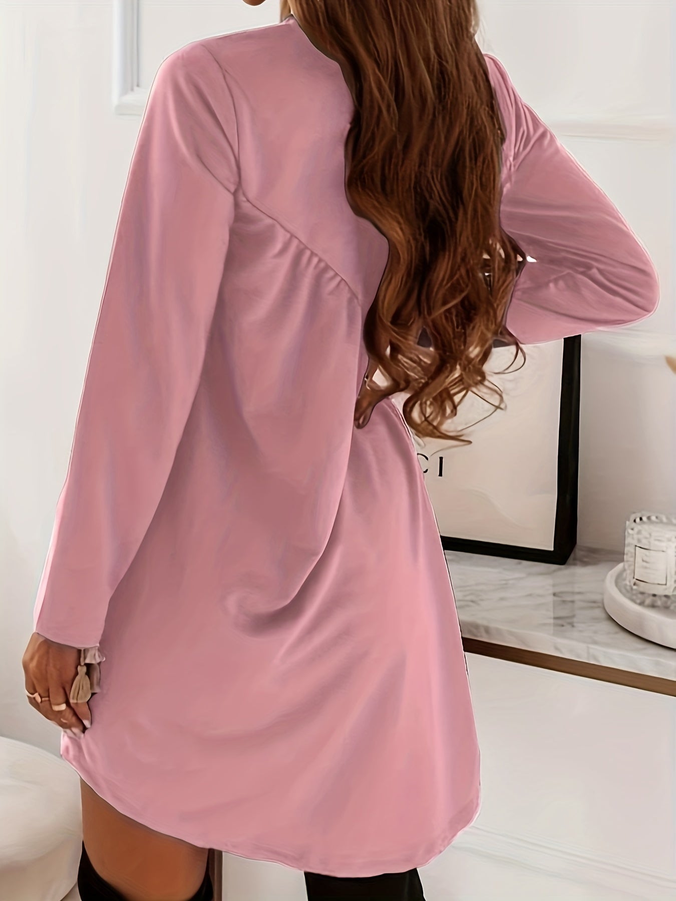 Solid Ruched Long Sleeve Mini Dress
