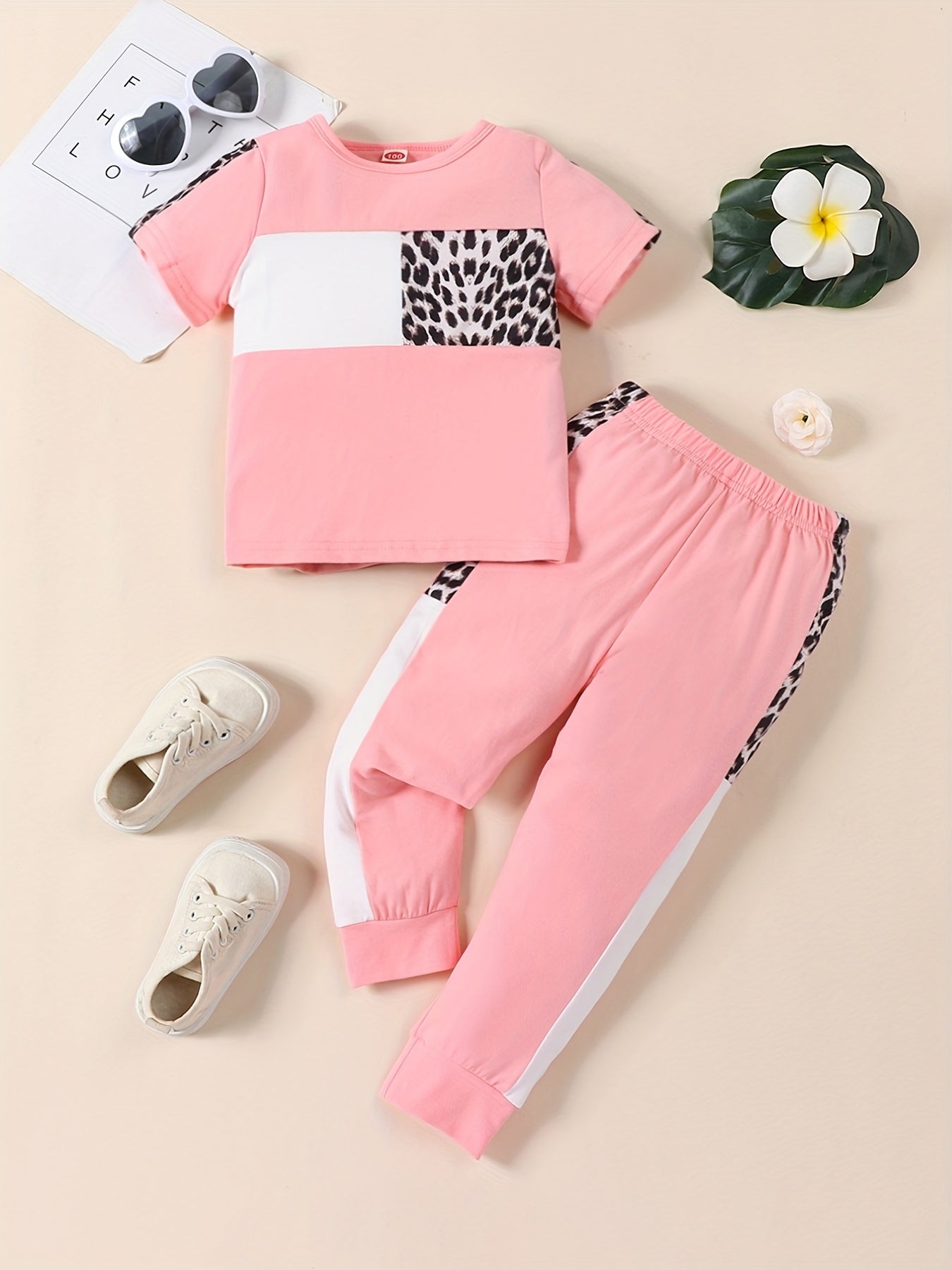Girls Leopard Print T-shirt & Pants Set