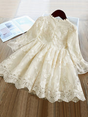 Girls' Lace Embroidery Flare Princess Dress - Birthday Gift