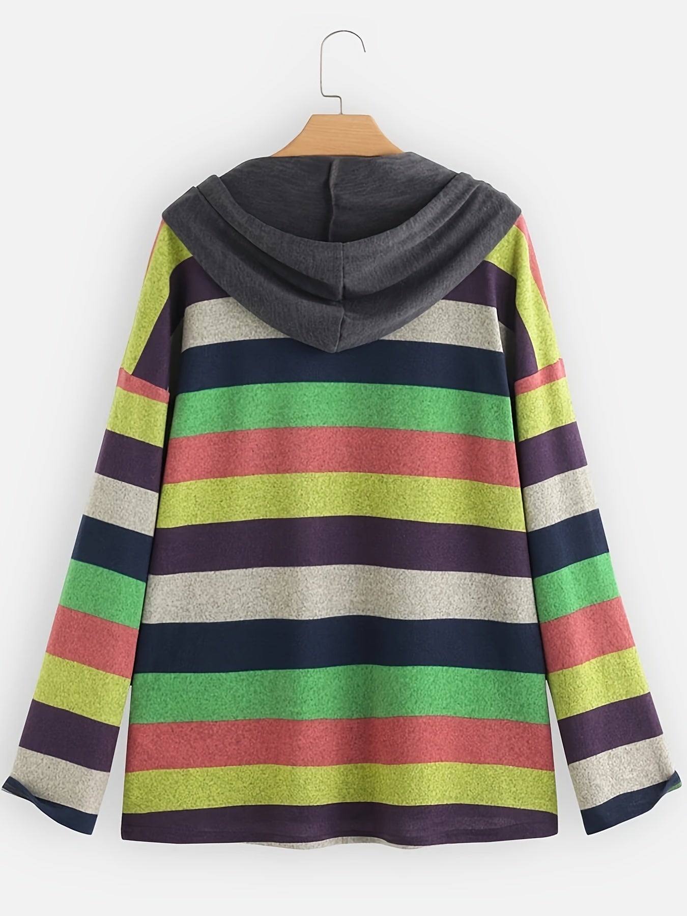 Block Striped Pocket Hoodie Long Sleeve Drawstring Hoodies Sweatshirt
