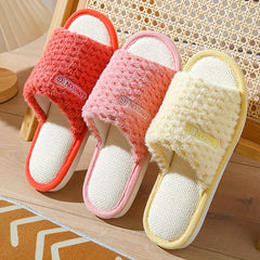 Women's Faux Fur Slippers with Linen Sole