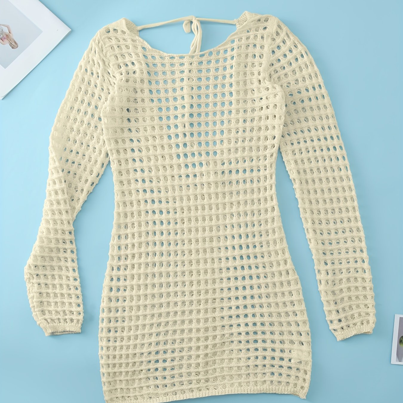 Crochet Hollow Out Long Sleeve Cover Up Dress
