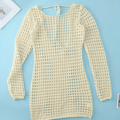 Crochet Hollow Out Long Sleeve Cover Up Dress