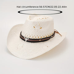 Vintage Western Hollow Straw Sun Hat Jazz Fedora Cap Cowgirl Hats