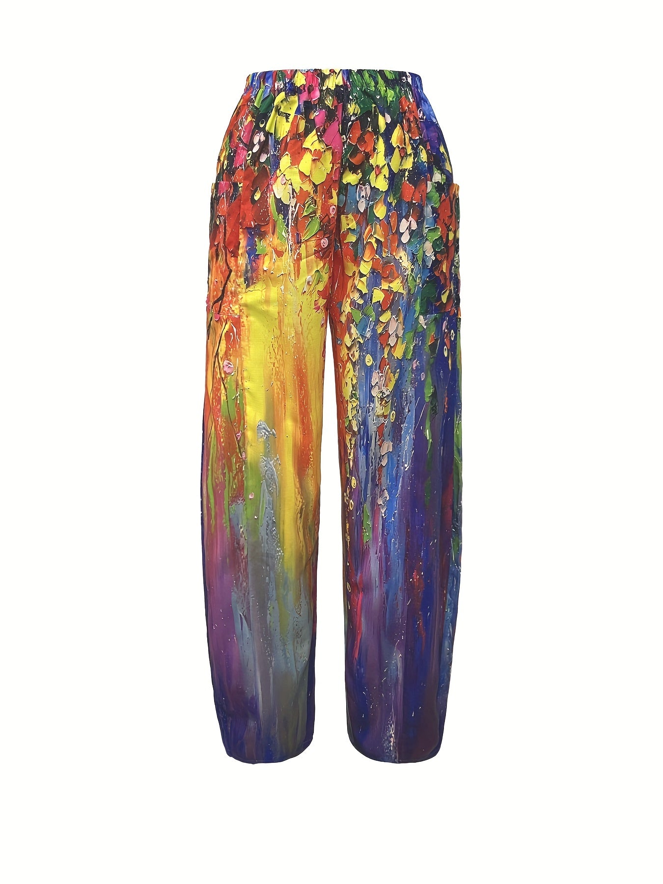 Boho Tie Dye Wide Leg Pants Vintage Elastic Waist