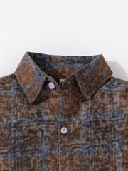 Boys Retro Plaid Shirts Long Sleeve Button Down Tops Spring Fall Outwear