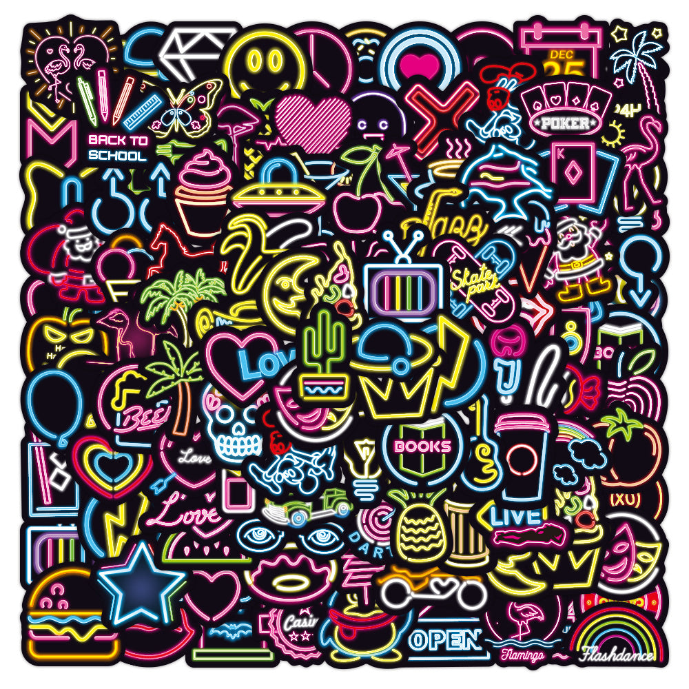100pcs Neon Vinyl Stickers Water Bottle Pack Laptop Phone Skateboard