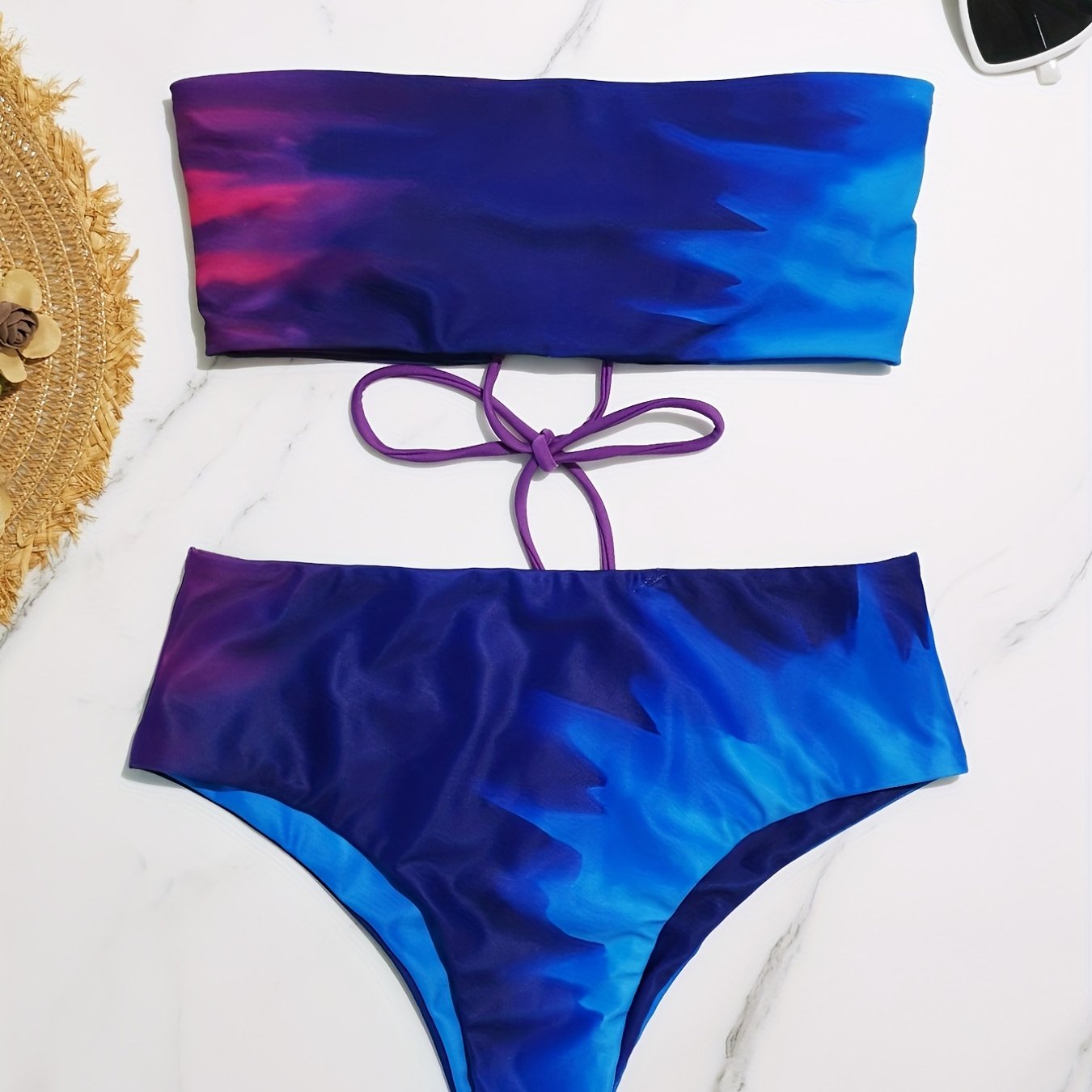 Ombre Bandeau Bikini Set Strapless Tube Top High Cut Beachwear