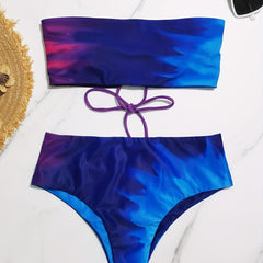 Ombre Bandeau Bikini Set Strapless Tube Top High Cut Beachwear