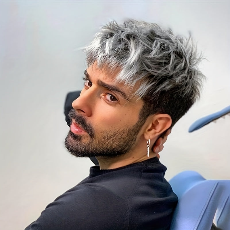 Silver Gray Gradient Men's Wig