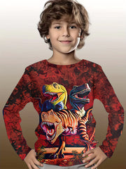3D Dinosaur Print Kid's Pullover Long Sleeve Top for Boys