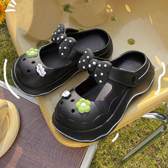 Women's Bowknot Platform Clogs Hollow Out Summer Beach Shoes