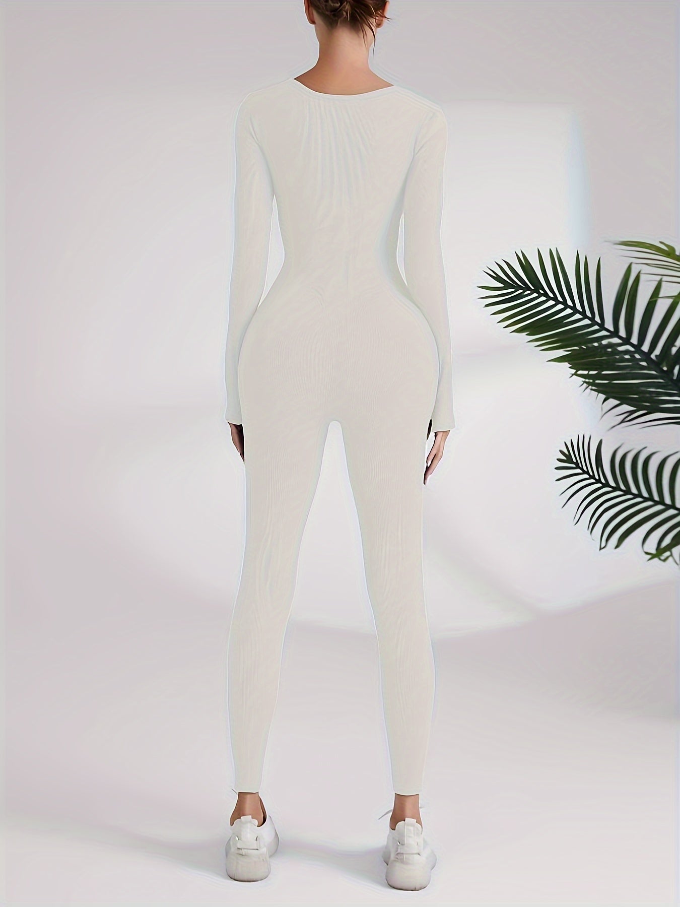 Rib Knit Yoga Jumpsuit Square Neck Bodysuit