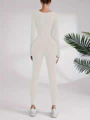 Rib Knit Yoga Jumpsuit Square Neck Bodysuit