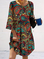 Boho Dress Women's Plus Paisley Print Half Sleeve