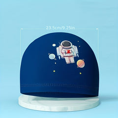 Kids PU Waterproof Swim Cap, Cartoon Pattern Ear Protection, High Elasticity