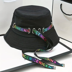 Solid Cotton Bucket Hat Colorful Ribbon Decor Fisherman Cap