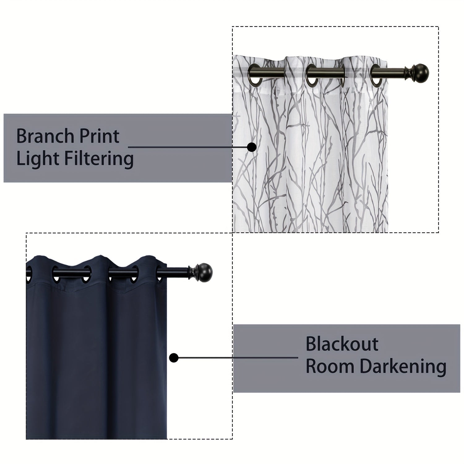 Branch Printed Sheer & Blackout Curtains - Grommet Top Window Drapes