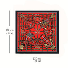 Metal Chain Printed Square Scarf Silk Feeling Satin Warm Shawl