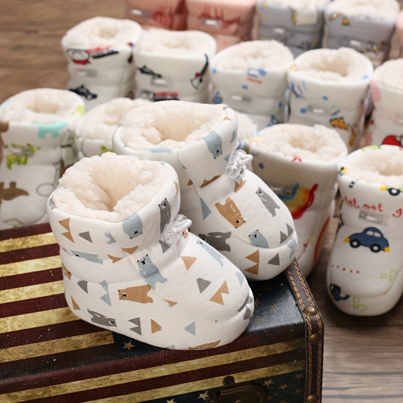 Baby Boys Cartoon Comfortable Boots Soft Warm Plus Fleece Boots Indoor Walking