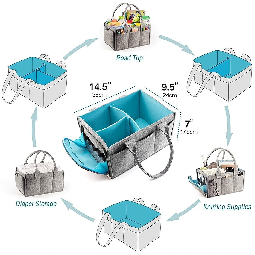 Diaper Caddy Nursery Storage Bin, Car Organizer - Grey