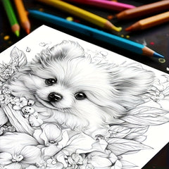 Adult Coloring Book Dog Flower Bush 20 Page Relaxing Art Stress Relief Gift