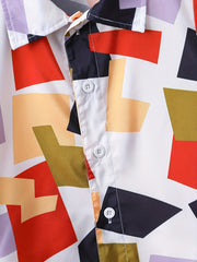 Geometric Print Boys Button Down Shirt Lightweight Short Sleeve Tee