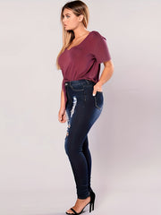 Ripped Washed Button Fly Skinny Jeans