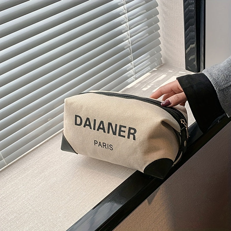 Letter Pattern Zipper Makeup Bag Canvas Makeup Pouch