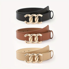 3pcs Men's C Letter Buckle Belt Classic PU Leather Retro Pants Decoration