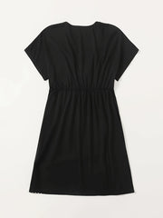 Women's Graphic Print Short Sleeve V Neck Knot Dress