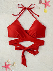Criss Cross Surplice V Neck Halter Bikini Top