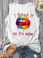 Colorful Lips & Letter Print Tank Top Women's Sleeveless Top