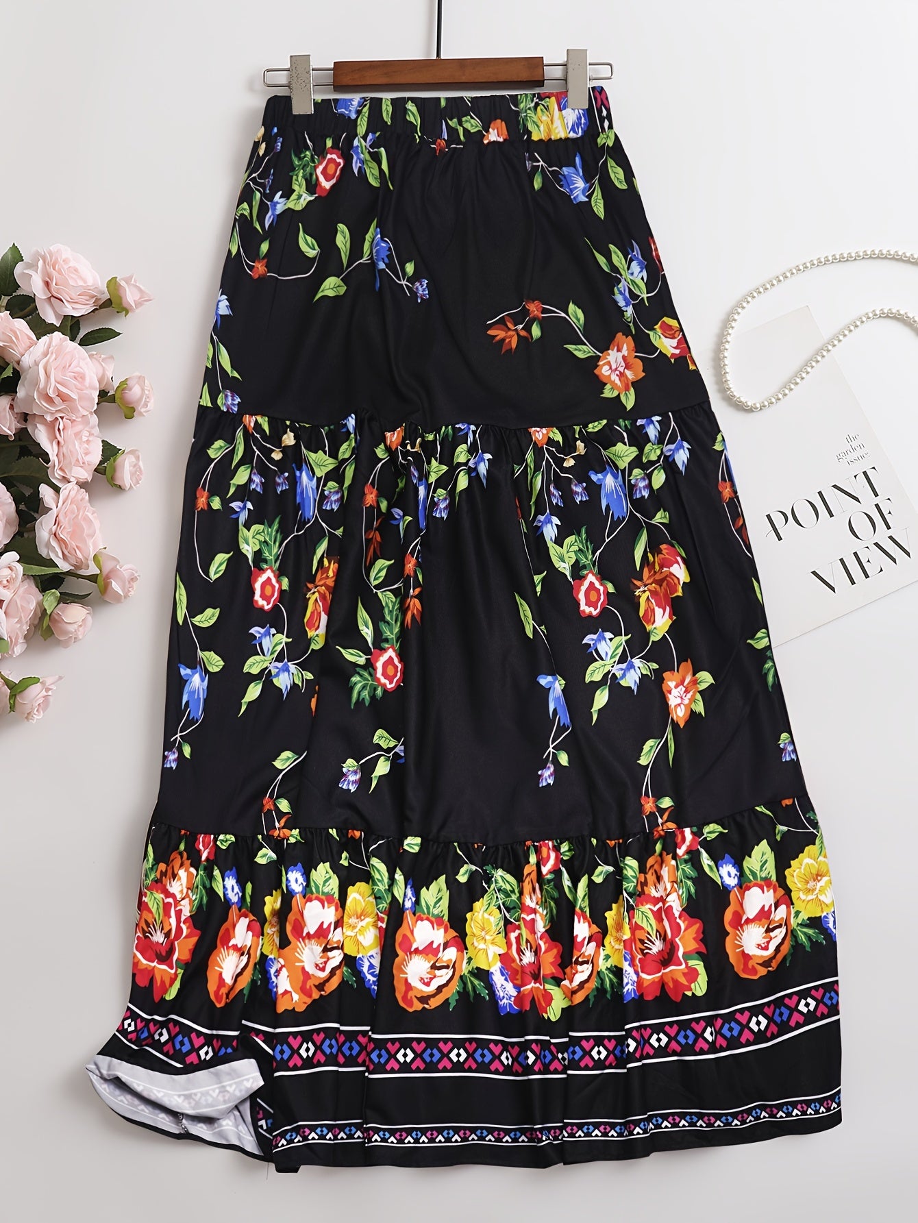 Paisley Print High Rise A-line Maxi Skirt