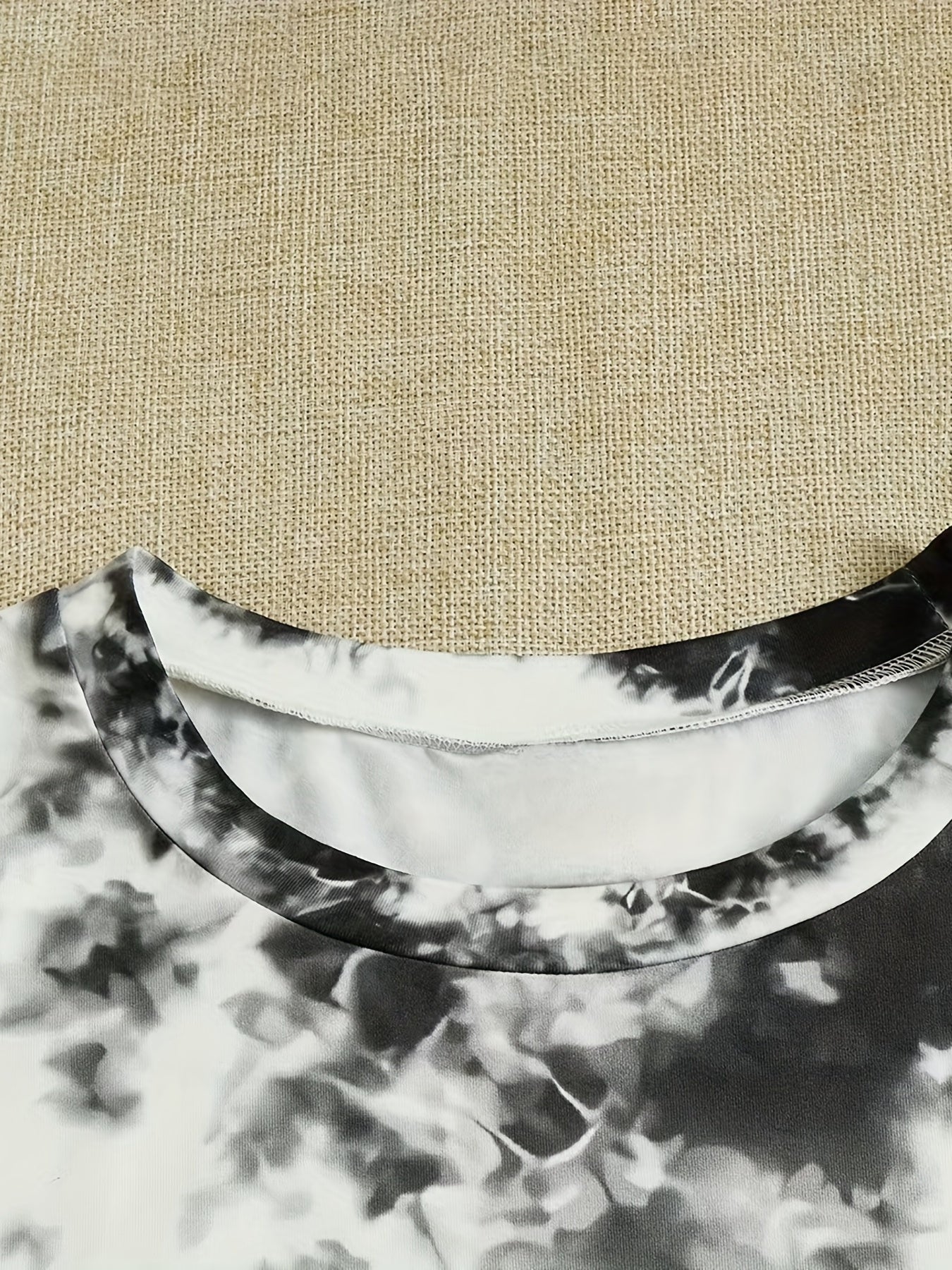 Tie Dye 2 Piece Set Figure Print Short Sleeve T shirt & Elastic Waist