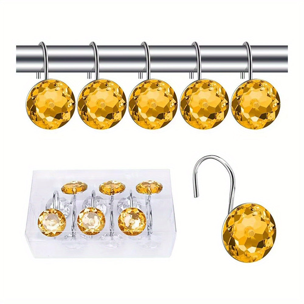12pcs Yellow Acrylic Rhinestone Shower Curtain Hooks
