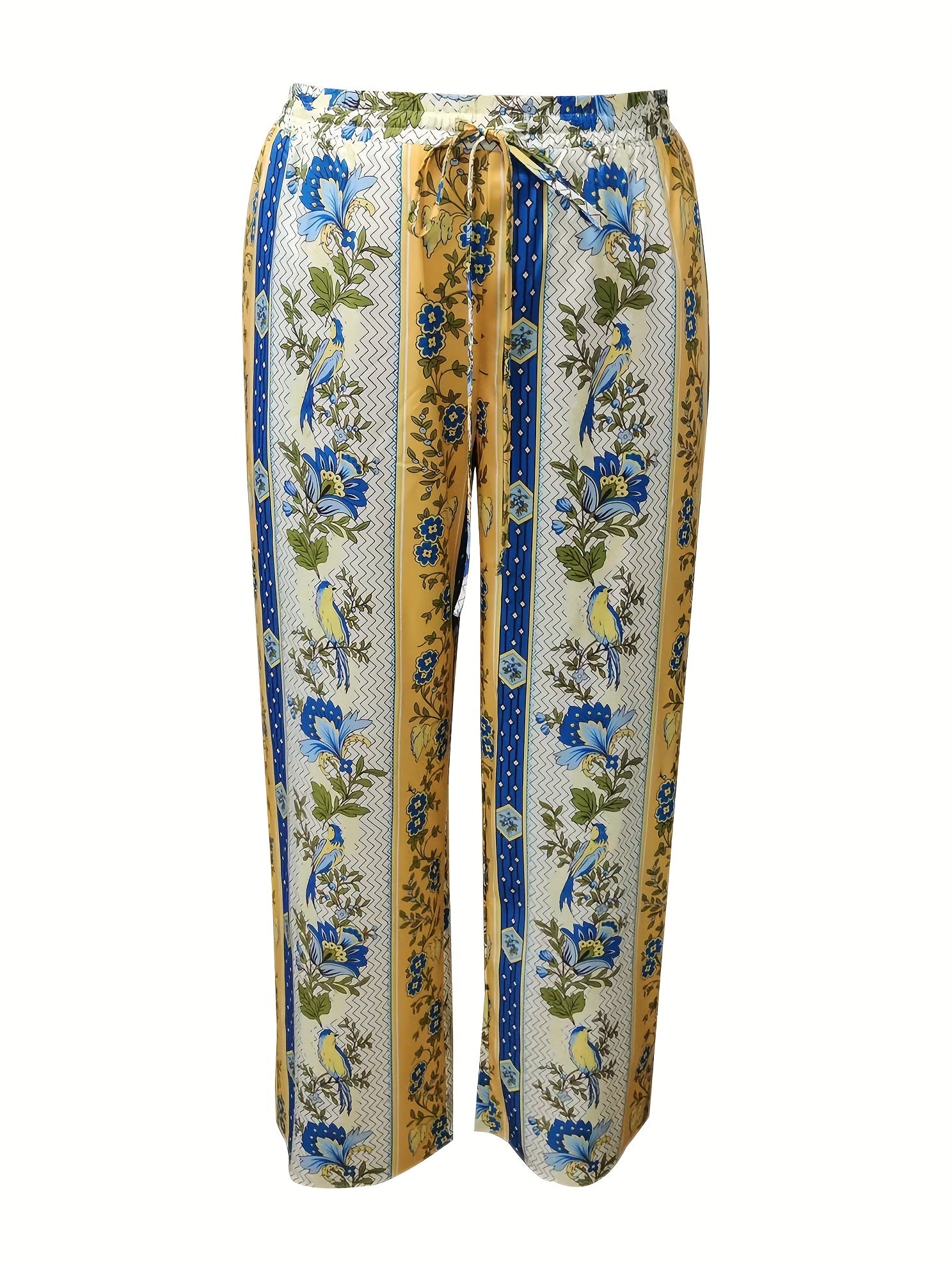 Floral & Geo Print Long Sleeve Button Up Shirt & Drawstring Pants