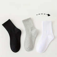 5pairs Boys Girls Kids Causal Plain Breathable Crew Socks