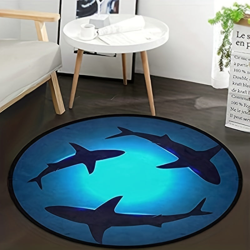 Shark Round Area Rug Non Slip Absorbent Doormat