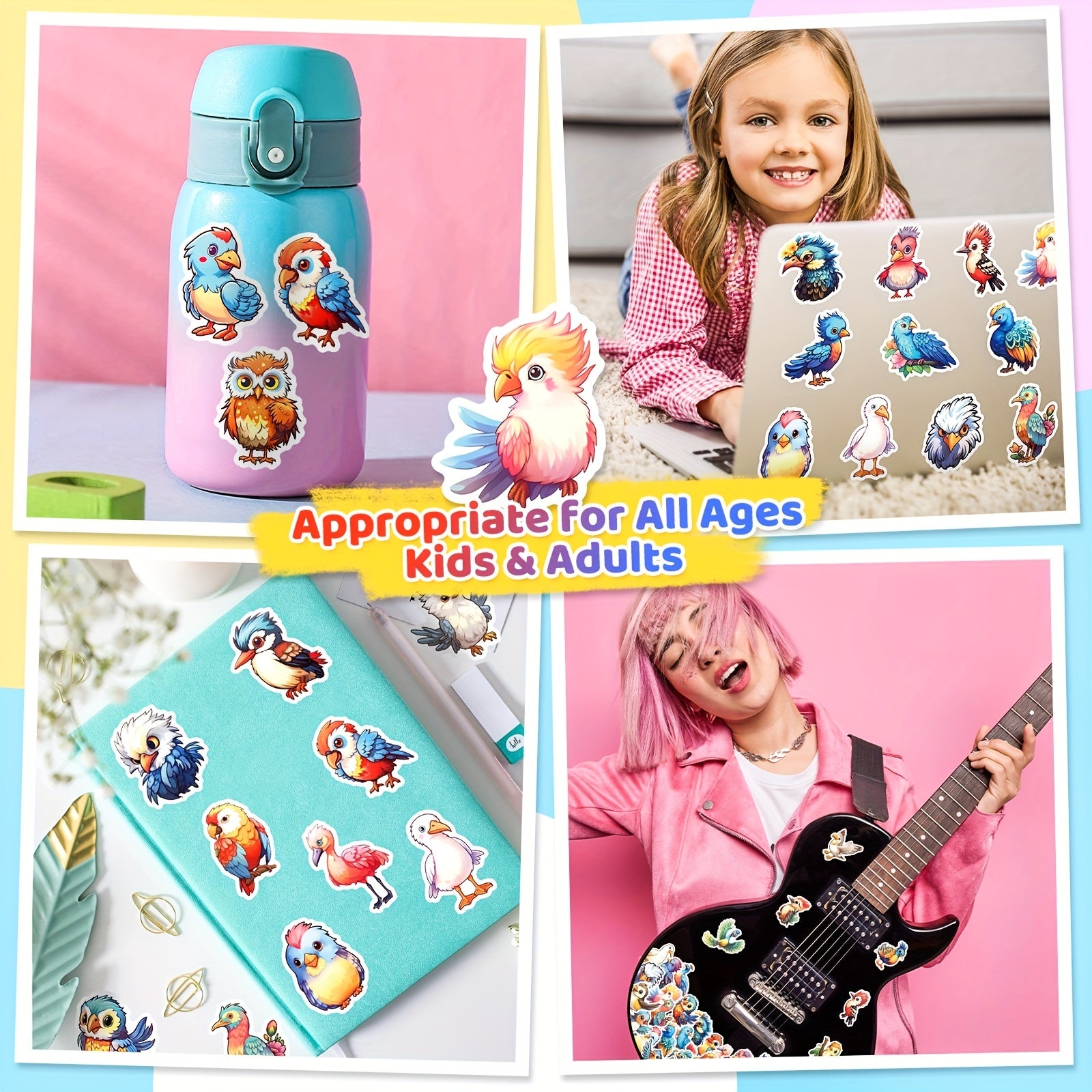 50pcs Bird Words Sound Stickers Owl Parrot Cartoon Vinyl Waterproof Stickers