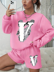 Women's Letter Print Sweatshirt & Shorts 2pcs Set
