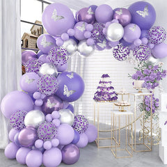 124pcs Baby Shower Decoration Macaron Purple Balloons & 3D Butterfly Stickers