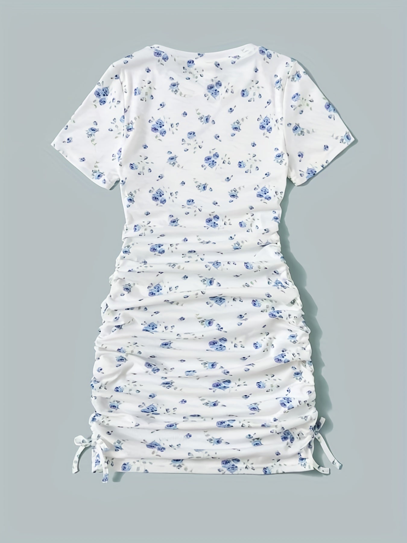 Girls Ruched Floral Bodycon Dress for Party