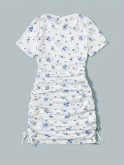 Girls Ruched Floral Bodycon Dress for Party