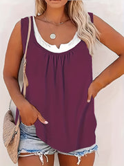 Colorblock Notched Neck Tank Top