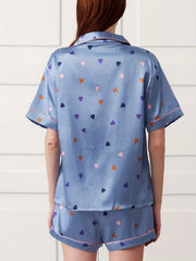 Heart Print Pajama Set Short Sleeve Top & Shorts Sleepwear